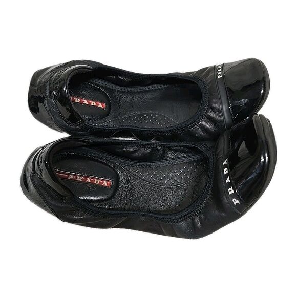PRADA Black Patent Leather Sport Ballet Flats Buffalo Dance Women’s Siza 36 - Picture 1 of 9